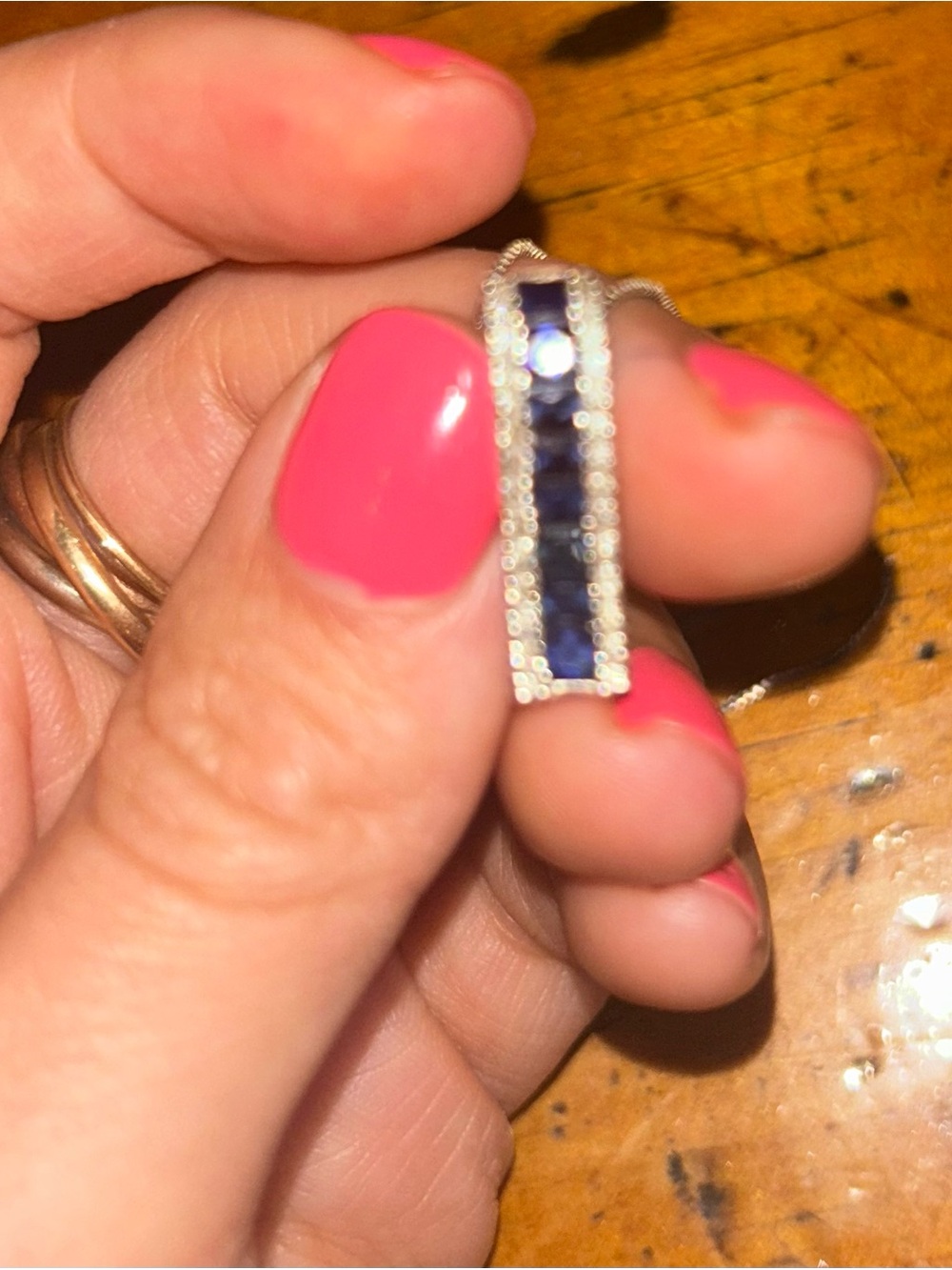 Effy 14K White Gold Blue Sapphire Bar Pendant Necklace - Picture 6 of 7